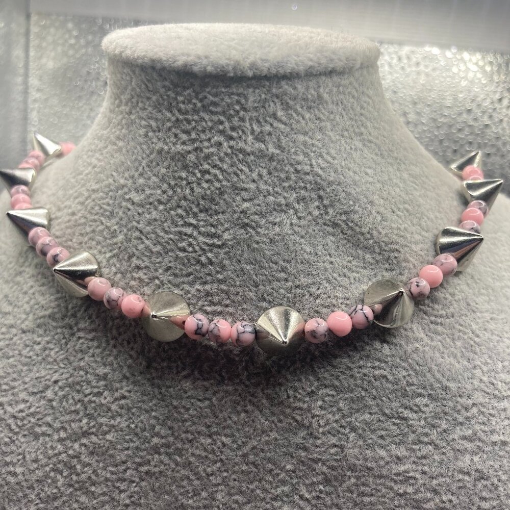 Handmade Pink Marble and Spike Necklace